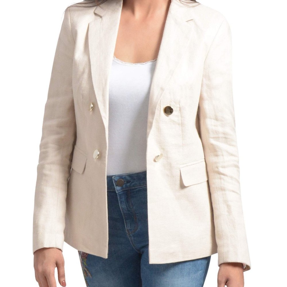 OLGYN Women Double Breasted Off-White Linen Blazer - Picture 3 of 4